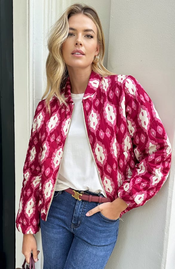 Bomber Jacket Classic Print Burgundy – shoparchief, foto 4