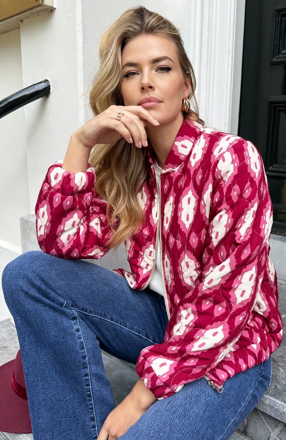 Bomber Jacket Classic Print Burgundy – shoparchief, foto 8