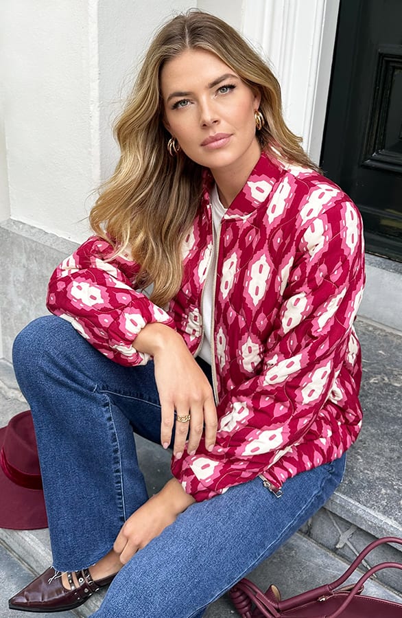 Bomber Jacket Classic Print Burgundy – shoparchief, foto 3