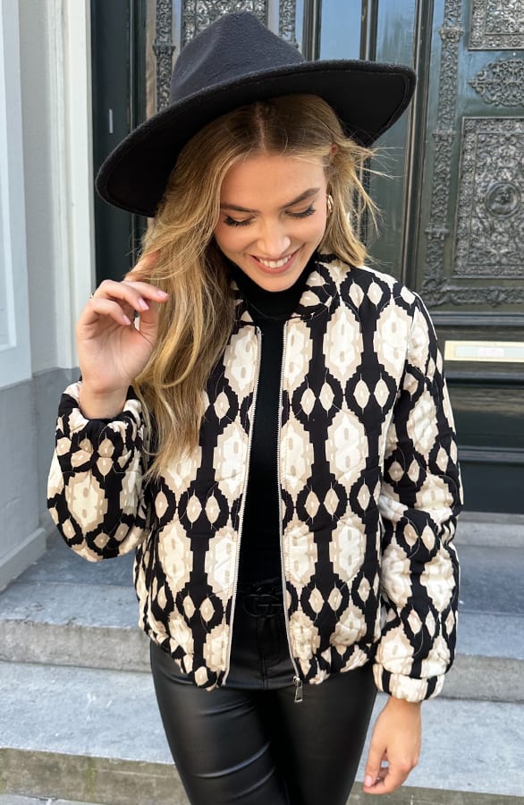 Bomber Jacket Classic Print Zwart – shoparchief, foto 3