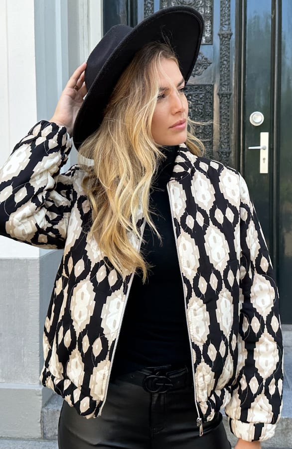 Bomber Jacket Classic Print Zwart – shoparchief, foto 4