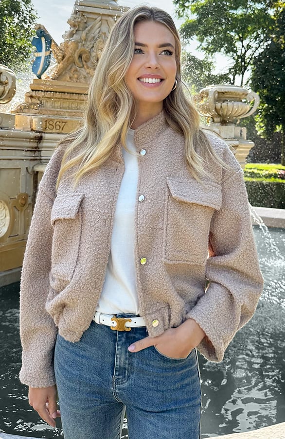 Boucle Bomber Jacket Taupe, Alle Kleidung, Foto 3