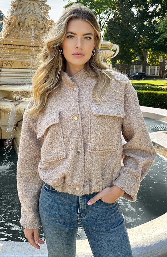 Boucle Bomber Jacket Taupe, Alle Kleidung, Foto 1