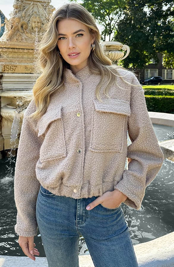 Boucle Bomber Jacket Taupe, Alle Kleidung, Foto 7