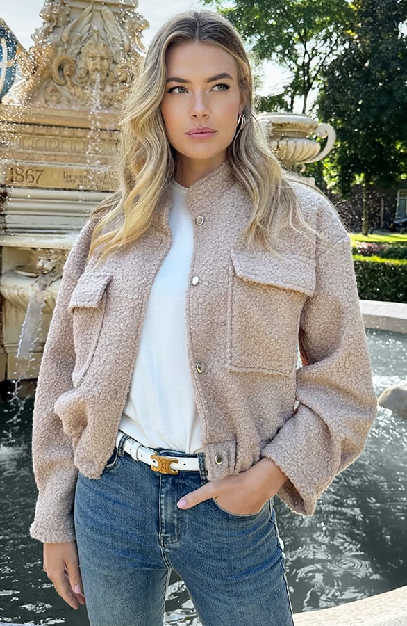 Boucle Bomber Jacket Taupe, Alle Kleidung, Foto 6