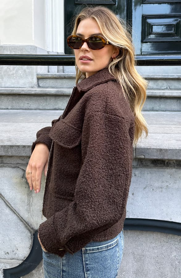 Boucle Jacket Met Rits Choco – jassen, foto 8