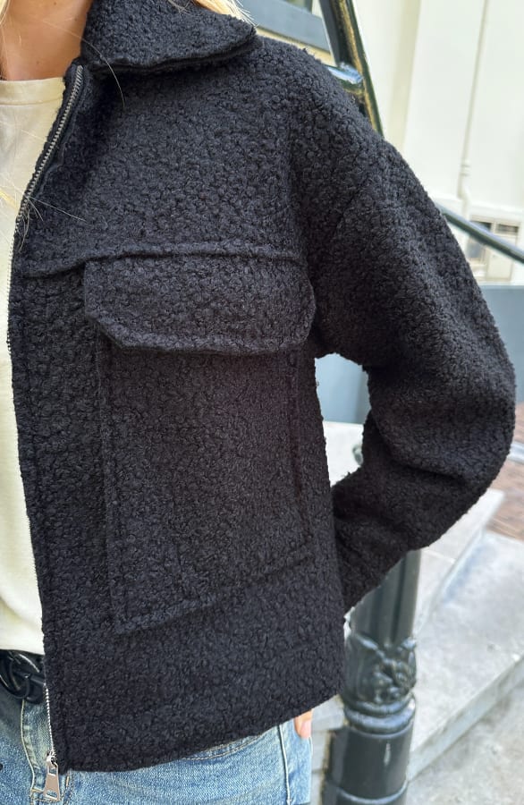 Boucle Jacket Met Rits Zwart – jassen, foto 7