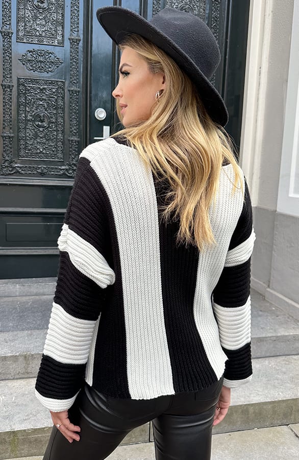 Fashion Strepen Trui Zwart – truien, foto 4