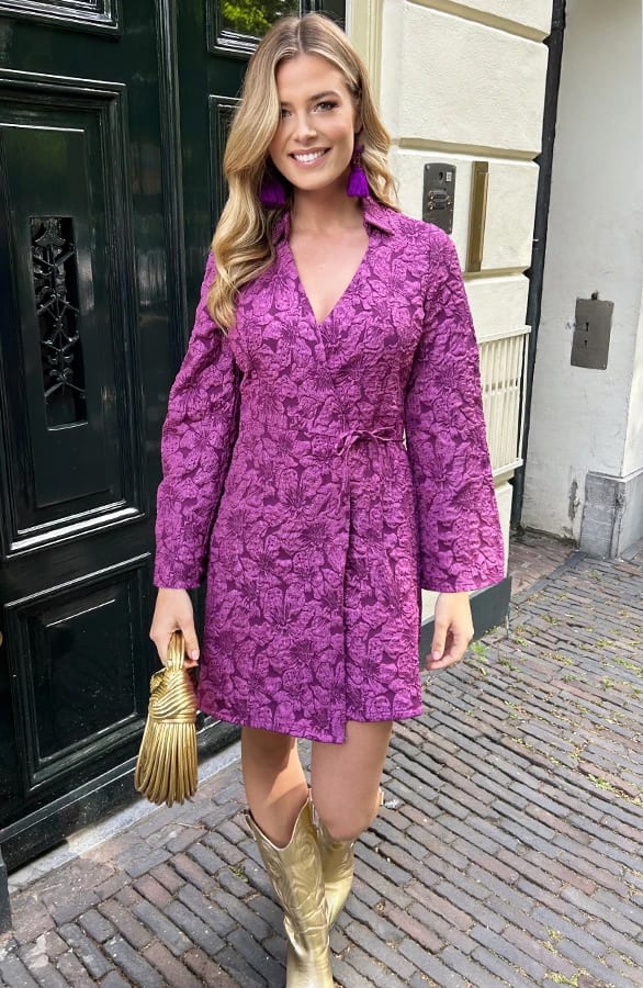 Flower Wrap Jurk Wine Red – jurken, foto 10