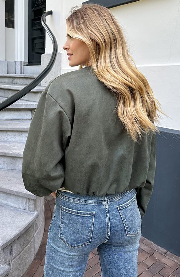 Oversized Suede Bomber Jacket Army – jassen, foto 4