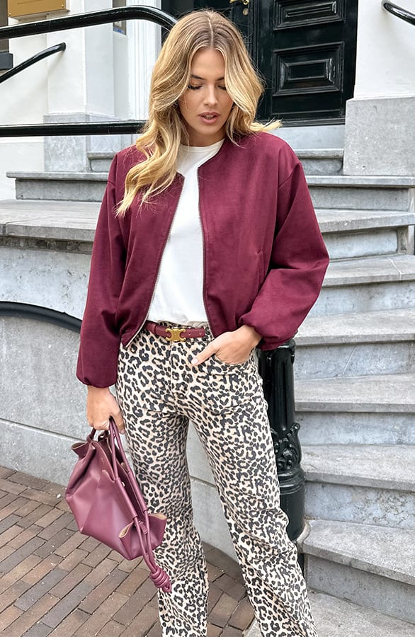 Oversized Suede Bomber Jacket Burgundy – jassen, foto 8