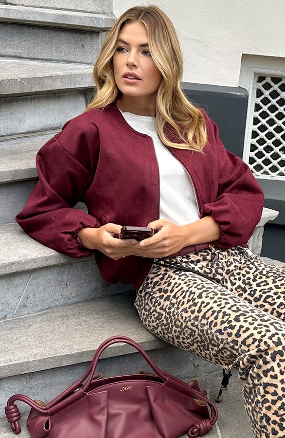 Oversized Suede Bomber Jacket Burgundy – jassen, foto 5