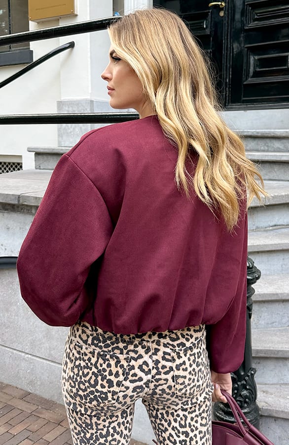 Oversized Suede Bomber Jacket Burgundy – jassen, foto 4