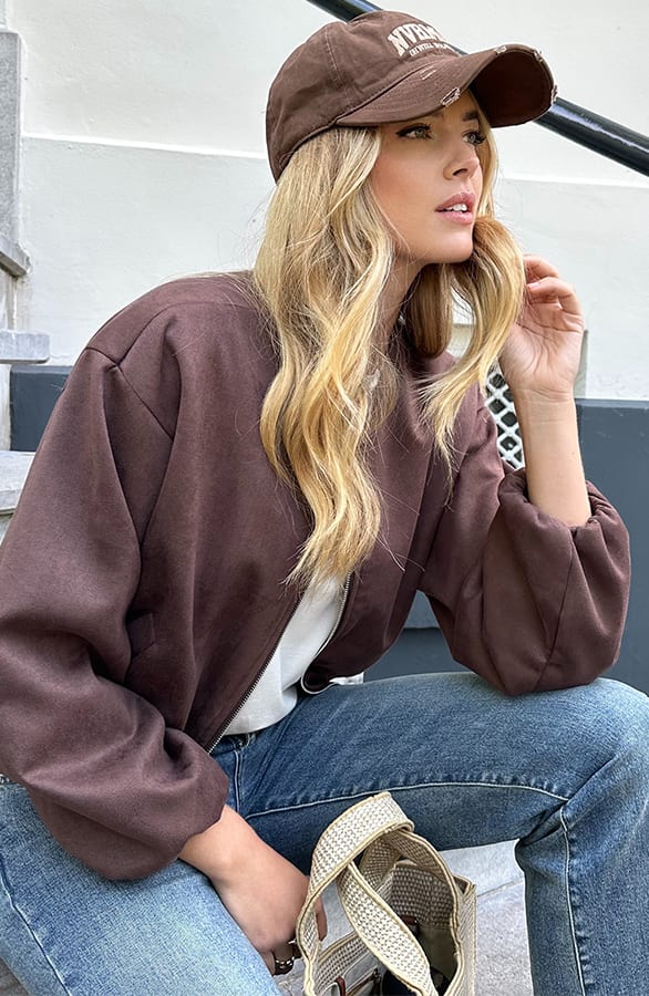 Oversized Suede Bomber Jacket Choco Bruin – jassen, foto 8