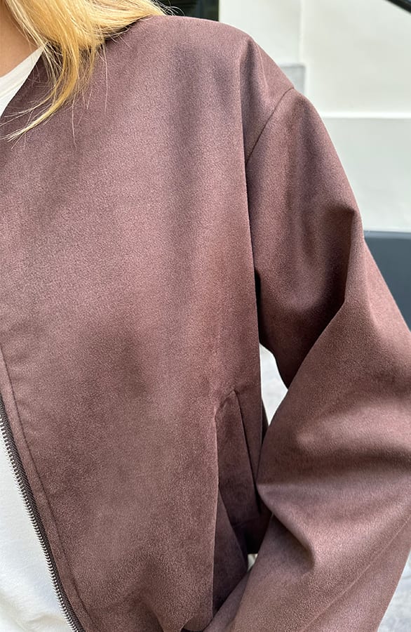 Oversized Suede Bomber Jacket Choco Bruin – jassen, foto 6