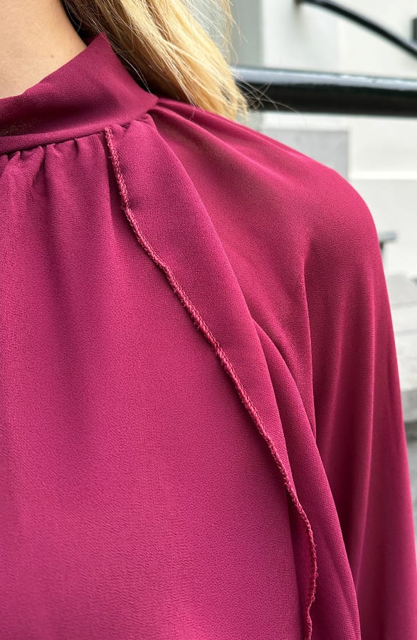 Ruffle Chiffon Strik Blouse Burgundy – blouses, foto 5