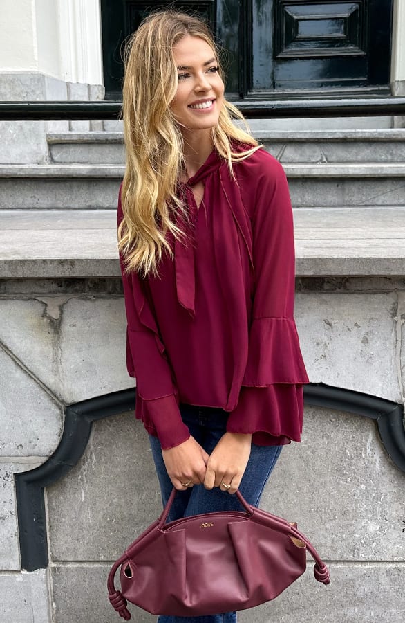 Ruffle Chiffon Strik Blouse Burgundy – blouses, foto 10