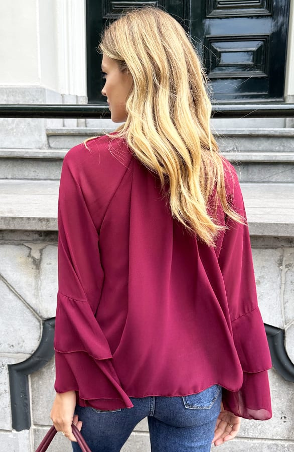 Ruffle Chiffon Strik Blouse Burgundy – blouses, foto 4