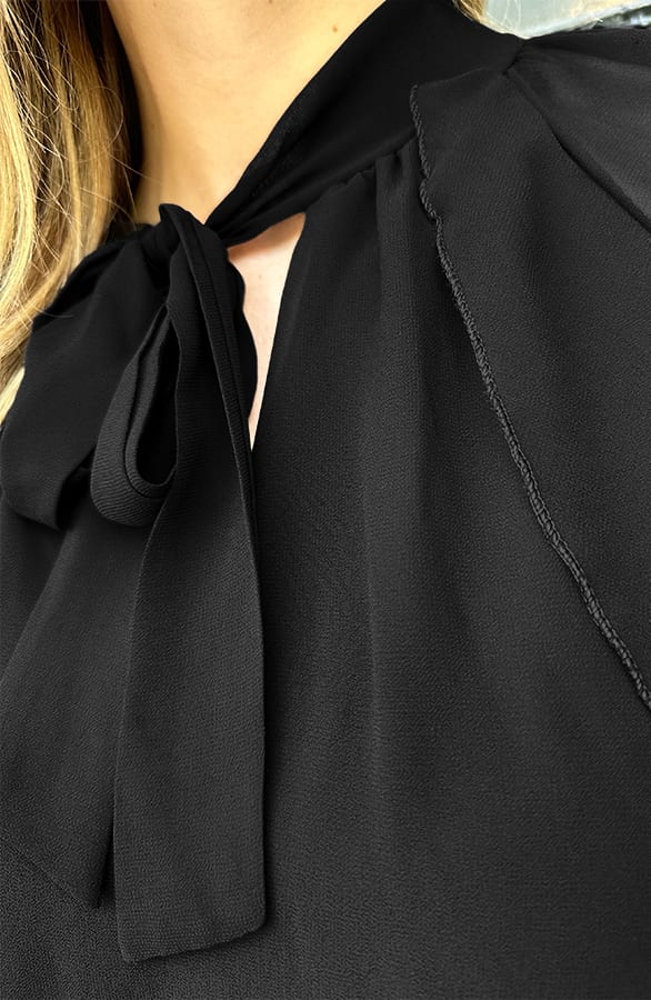 Ruffle Chiffon Strik Blouse Zwart – blouses, foto 7