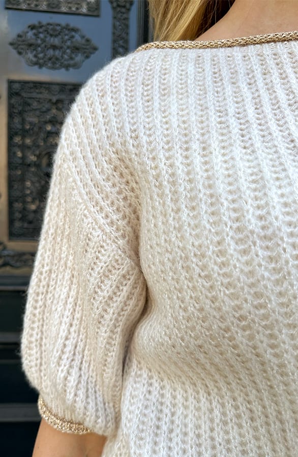 Short Sleeve Lurex Trui Beige Goud – truien, foto 5