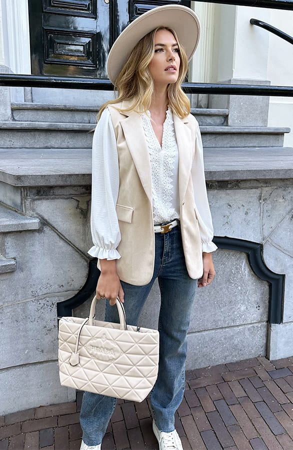 Suede Elegant Blazer Gilet Beige – gilets, foto 11