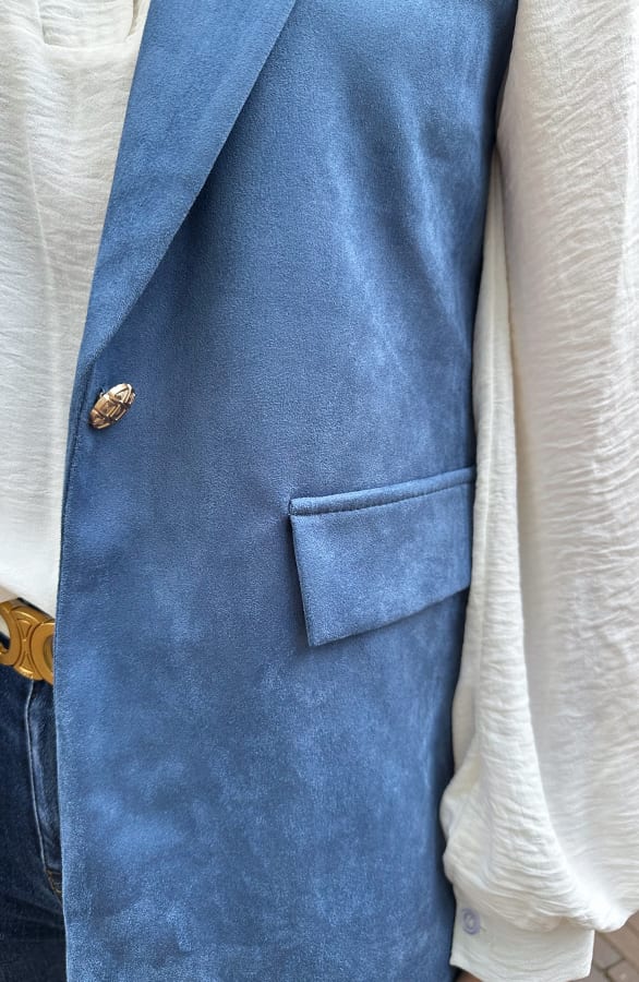 Suede Elegant Blazer Gilet Jeans Blue – shoparchief, foto 5