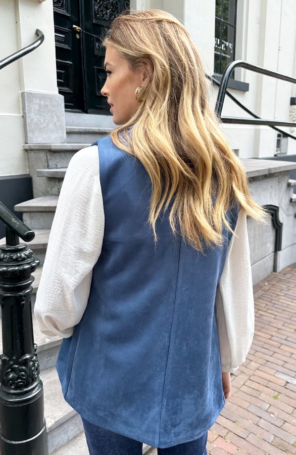 Suede Elegant Blazer Gilet Jeans Blue – shoparchief, foto 7
