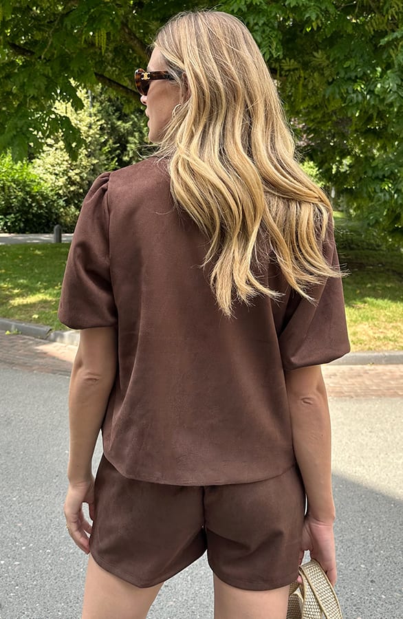 Suede Puff Sleeve Blazer Choco – blazers, foto 7
