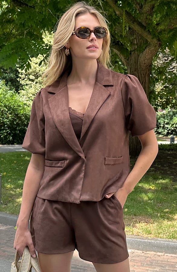 Suede Puff Sleeve Blazer Choco – blazers, foto 5