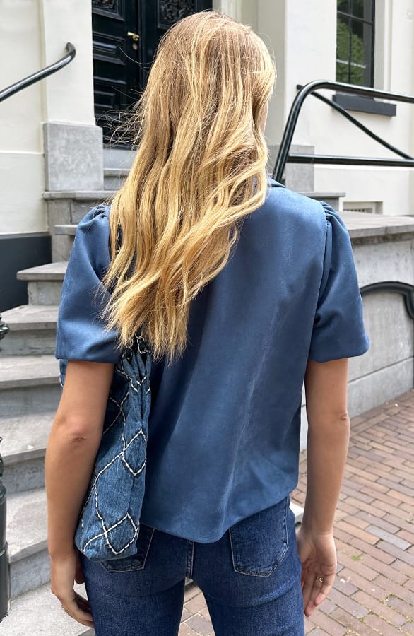 Suede Puff Sleeve Blazer Jeans Blue – blazers, foto 5