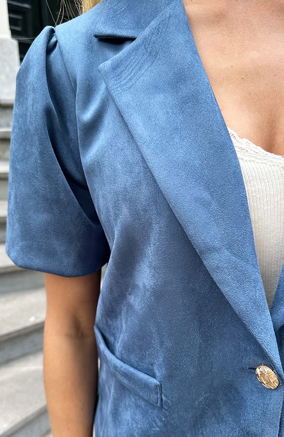 Suede Puff Sleeve Blazer Jeans Blue – blazers, foto 6