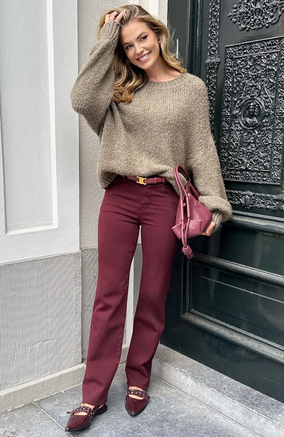 Wide Leg Jeans Burgundy Stretch FMH – spijkerbroeken, foto 6