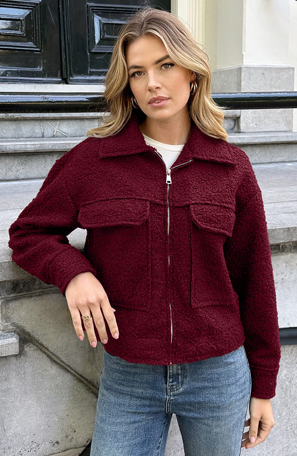 Boucle Jacket Met Rits Burgundy – jassen, foto 4