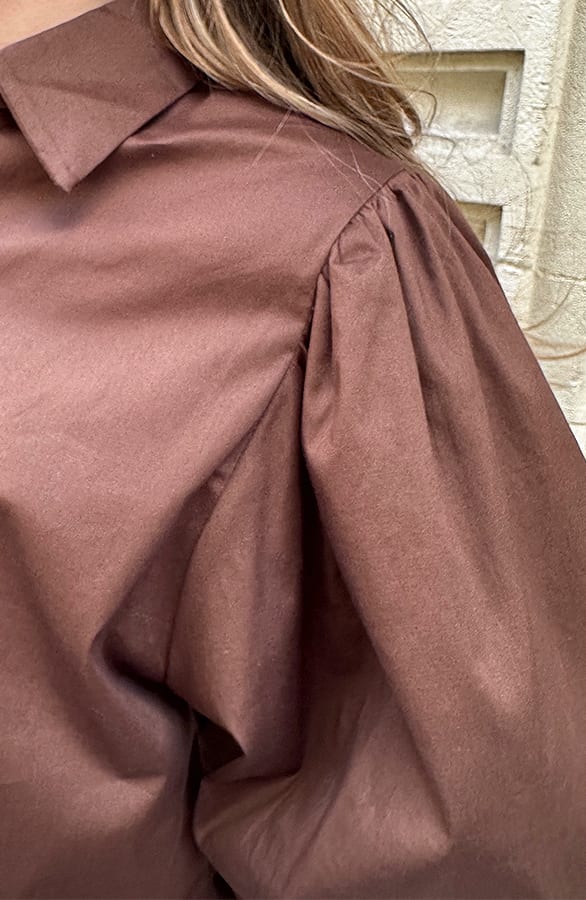 Classic Pofmouwen Blouse Katoen Choco – shoparchief, foto 7