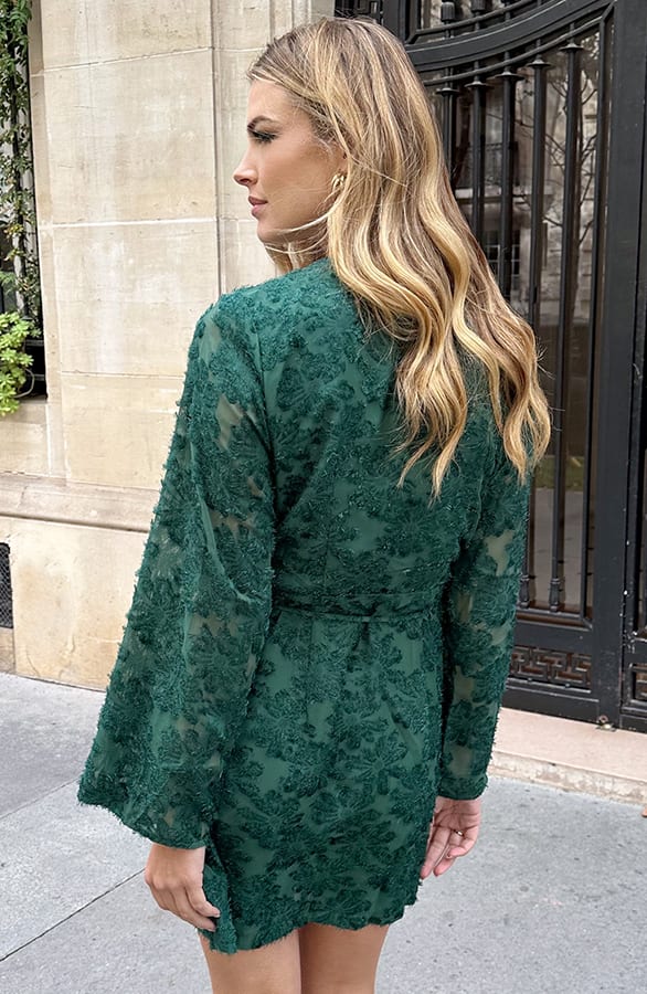 Fringe Wrap Jurk Wijde Mouw Smaragd – jurken, foto 4