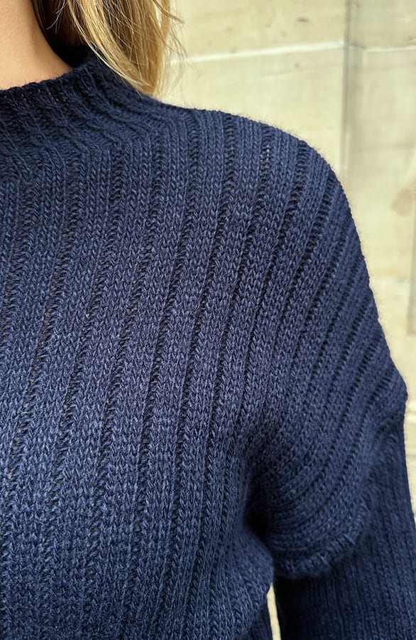 Knitted Long Sleeve Trui Wijde Mouw Marine – truien, foto 5