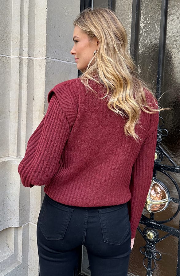 Knitted Shoulder Detail Trui Burgundy – truien, foto 4