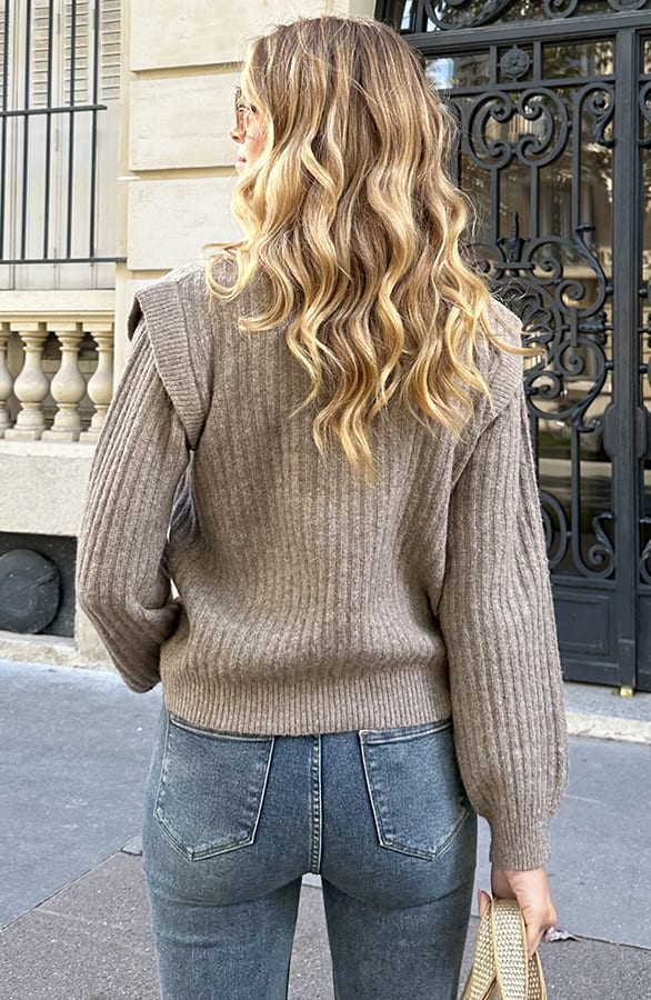 Knitted Shoulder Detail Trui Taupe – truien, foto 4