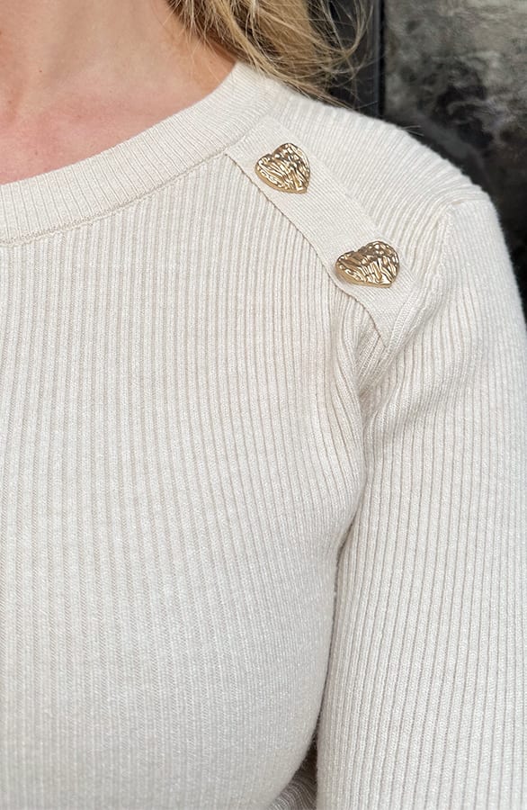 Knitted Pullover Herzchen Knöpfe Beige, Tops, Foto 4
