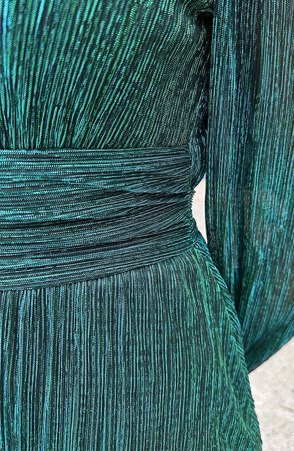 Lurex Waistband Dress Smaragd – jurken, foto 4