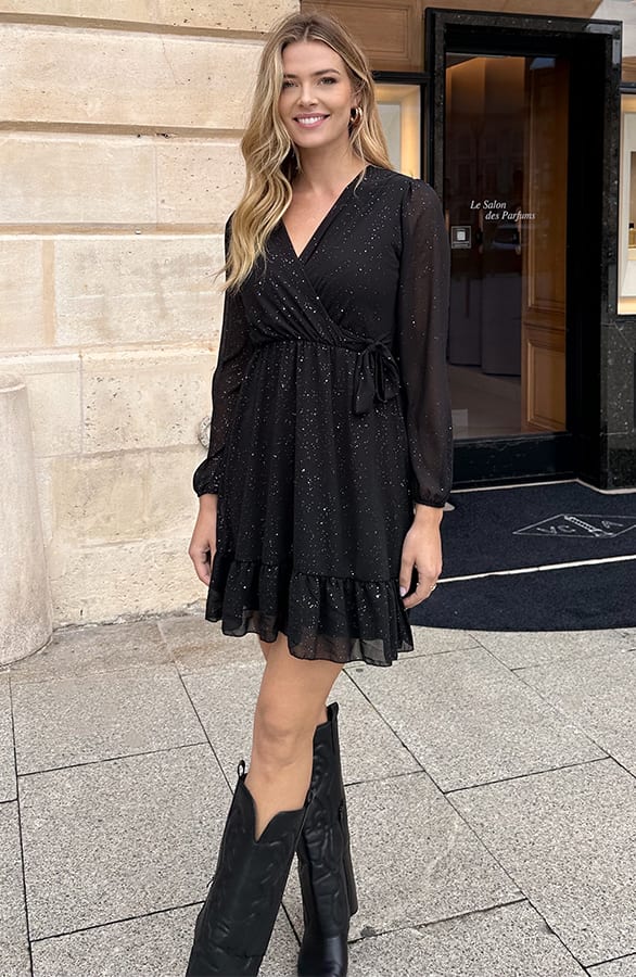 Luxury V-Hals Jurk Zwart Glitter – jurken, foto 7