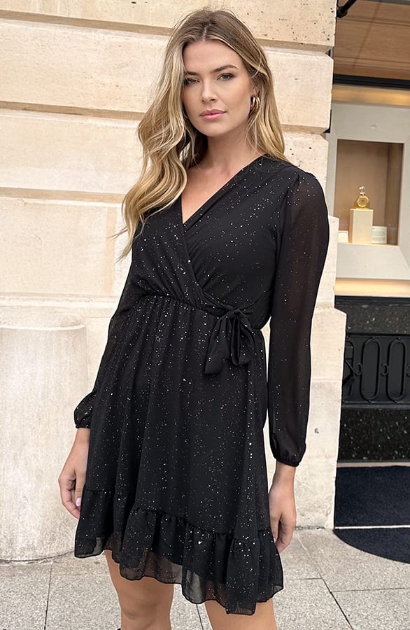 Luxury V-Hals Jurk Zwart Glitter – jurken, foto 6