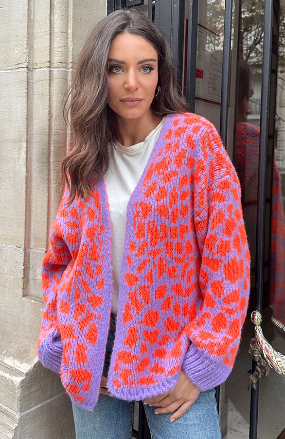 Oversized Knitted Leopard Vest Lila Oranje – shoparchief, foto 2