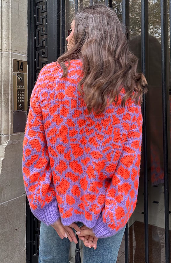 Oversized Knitted Leopard Vest Lila Oranje – shoparchief, foto 3
