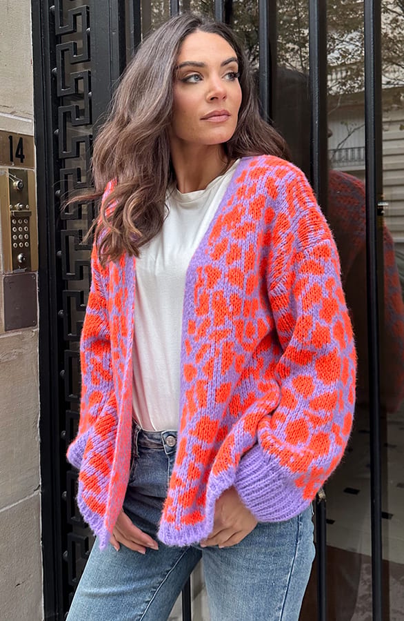 Oversized Knitted Leopard Vest Lila Oranje – shoparchief, foto 6