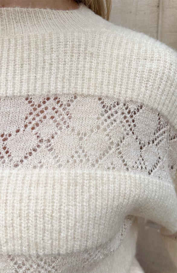 Oversized Knitted Lurex Trui Ecru Goud – truien, foto 7