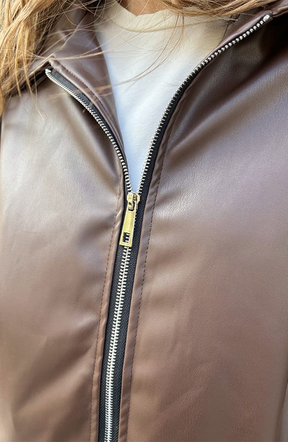 Oversized Leather PU Bomber Choco – shoparchief, foto 7