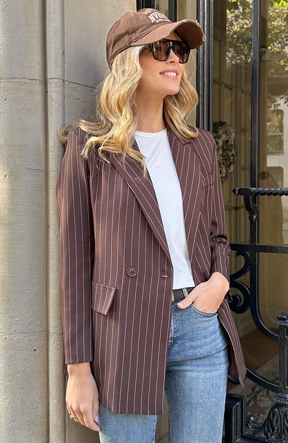 Oversized Striped Print Blazer Choco – jassen, foto 8