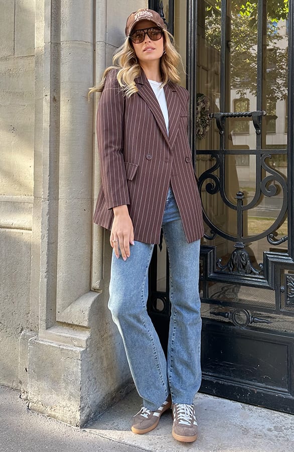 Oversized Striped Print Blazer Choco – jassen, foto 4
