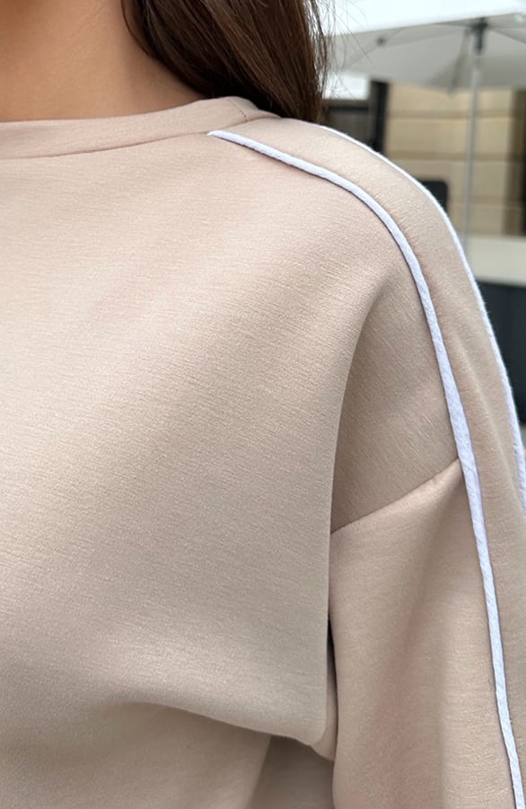 Oversized Trui Met Bies Beige – truien, foto 4